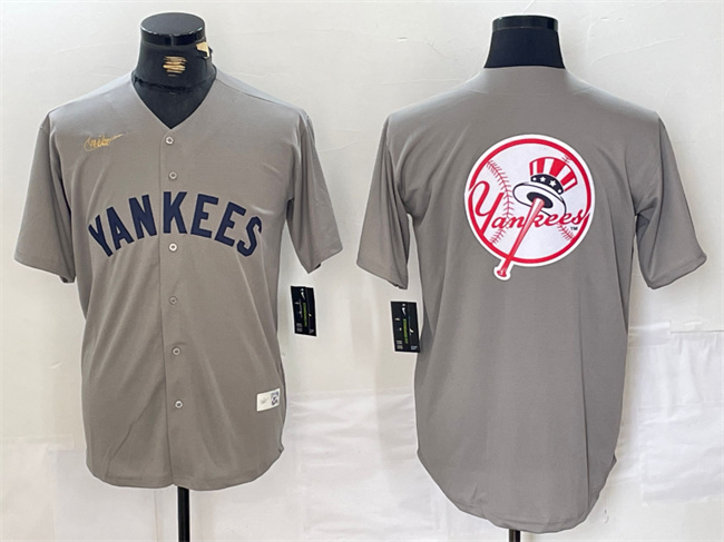 Men's New York Yankees Grey Team Big Logo Cool Base Stitched Baseball Jersey Men's New York Yankees Grey Team Big Logo Cool Base Stitched Baseball Jersey